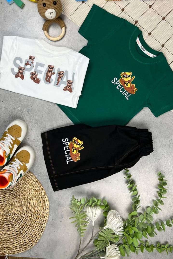 ست تیشرت شلوارک کتان پسرانه