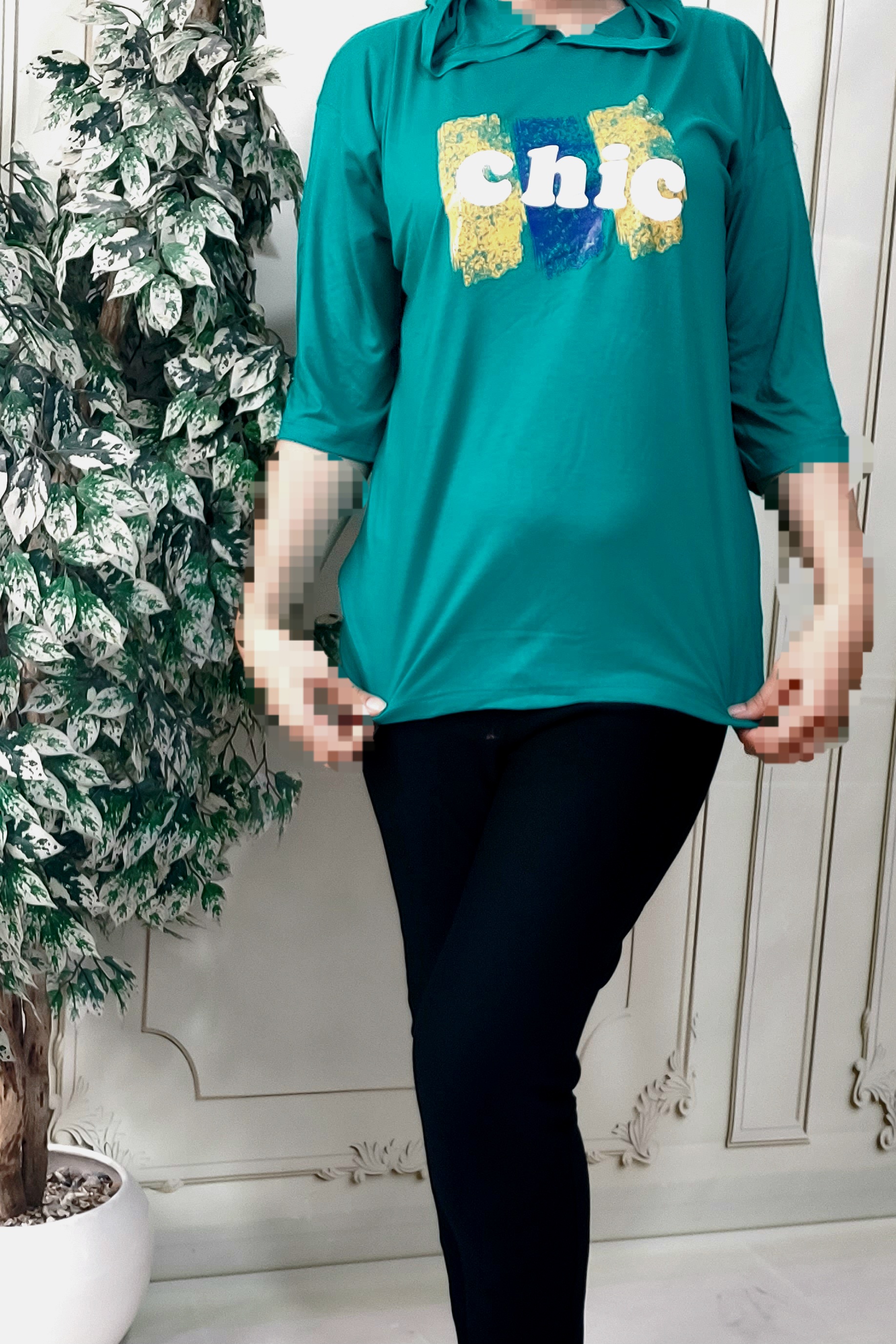 تیشرت باکسی کلاهدار ویسکوز فری سایز