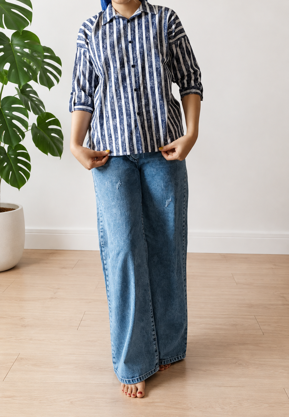 شومیز مانتویی کتان نخ فری سایز ۳۸تا۴۸