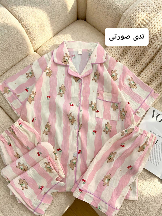 ست سه تیکه پیژامه زنانه وارداتی نخ پنبه فری سایز